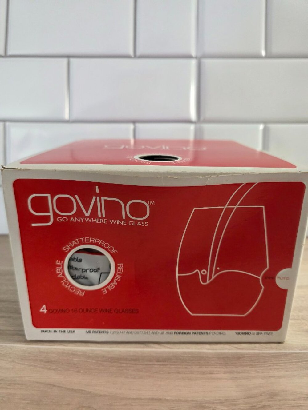 govino Set of 4 Clear Shatterproof Reusable Stemless Wine Glasses  16oz NEW!
